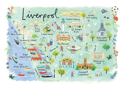 Liverpool Map | Illustrated Map of Liverpool UK | Wall Art Liverpool ...