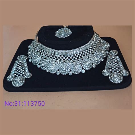 Padmawati Bangles Silver Plated Austrian Stone Choker Necklace Set ...