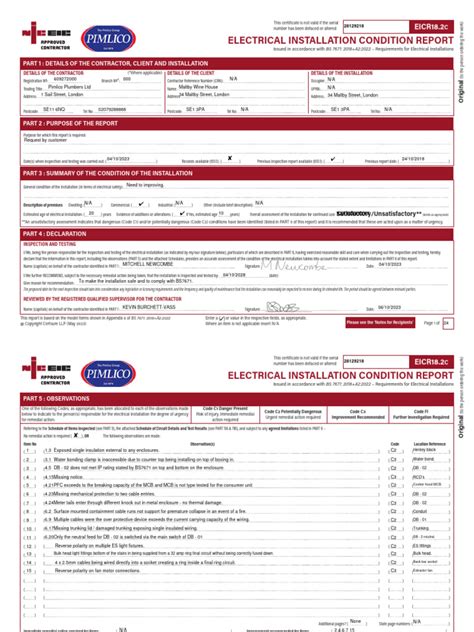 Image result for Electrical Installation Certificate Example