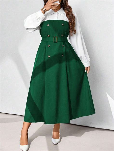 SHEIN CURVE+ Plus Size Women Elegant Long Dress With Classic Collar And ...