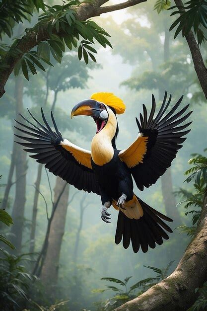 Great hornbill flies freely in the woods | Premium AI-generated image