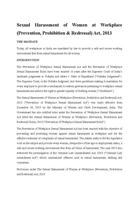 Sexual Harassment of Women at Workplace Act 2013 - Sexual Harassment of ...