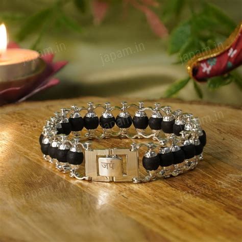 Silver Plated Karungali Modern Bracelet - Natural Ebony Wood – Japam
