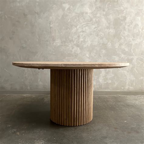Custom Made Fluted Base Round Dining Table in Solid Elm Wood at 1stDibs ...