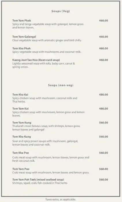 Menu at Tamnak Thai, Mumbai