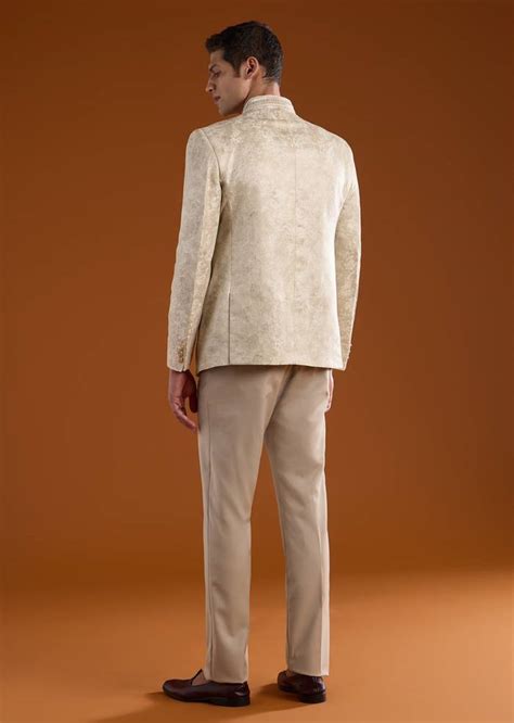 Off White Viscose Jodhpuri Set with Thread Embroidery