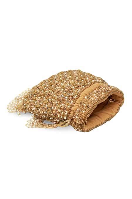 Buy Gold Beads, Pearls Sehaj Tasselled Potli Bag by The Tan Clan Online ...