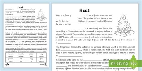 Heat cloze | Worksheet resource | Easy to print