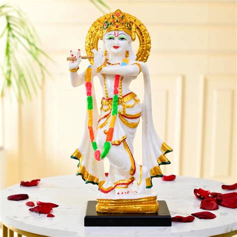 Buy CraftVatika Krishna Playing Flute Standing Murti Statue, Marble ...