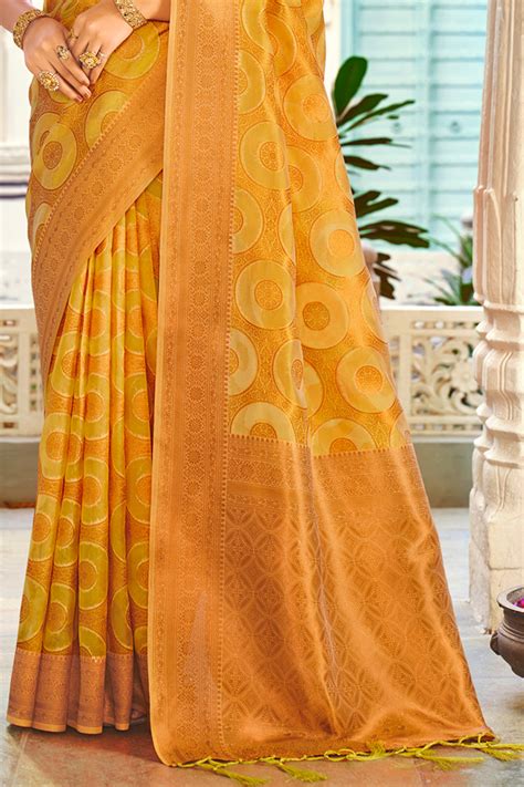 Buy Turmeric Yellow Organza Saree 85475 Online | Karagiri