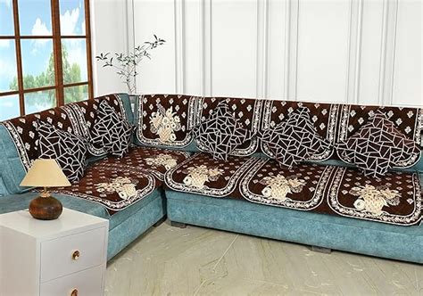 SAWNA HOMES L Shape 7 Seater Velvet Sofa Cover Set with Coushions Cover ...