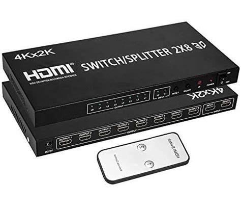 SaiRetail.Com 2x8 HDMI Matrix Switcher 2 in 8 Out Splitter 4Kx2K Active ...
