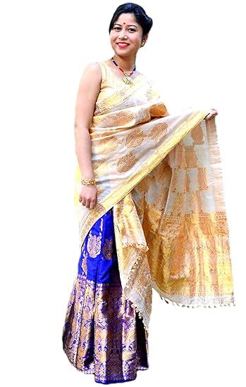 Buy Royal Blue Mix & match Pat Silk Mekhela Chadar at Amazon.in