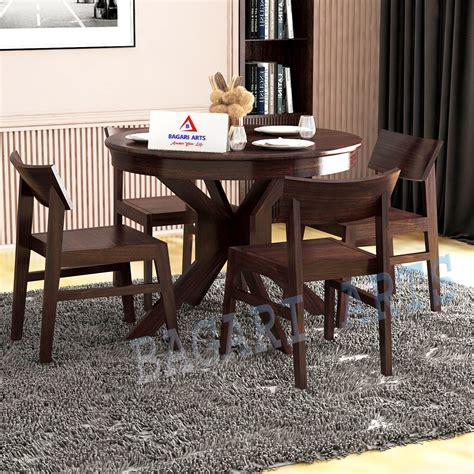 Buy BAGARI ARTS Premium Solid Sheesham Wood Wooden Round Dining Table 4 ...