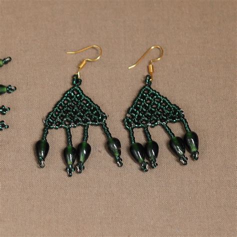 Green Handmade Beadwork Jaali Necklace Set