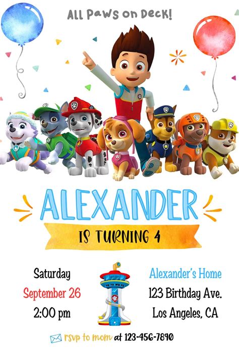 Paw patrol birthday invitation template canva 1 – Artofit