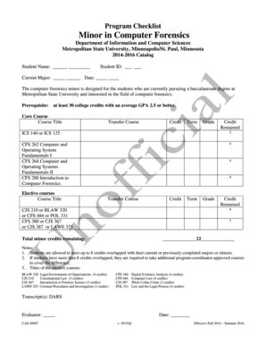 Fillable Online Program Checklist Minor in Computer Forensics Fax Email ...