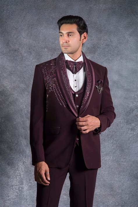 Shop Wine Tuxedo for Men – Embroidery Suit on Italian Fabric | Lagan ...