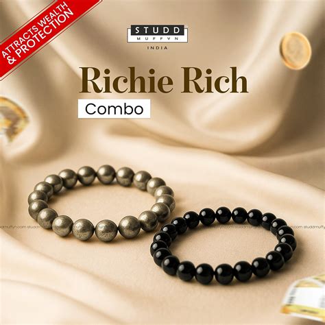 Richie Rich Combo (Pyrite Bracelet + Black Obsidian Bracelet ...