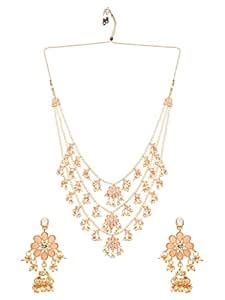 I Jewels 3 Layered Multi Strand Floral Kundan & Pearl Beaded Long ...