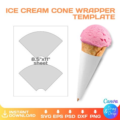 Ice Cream Cone Blank Template, DIY, Ice Cream Cone Wrapper, Custom ...