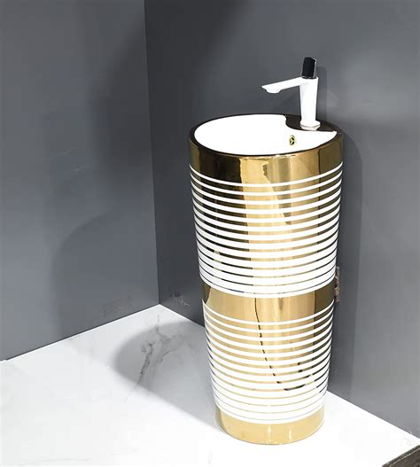 InArt Ceramic Design Pedestal Free Standing Round Wash Basin Golden 40 ...
