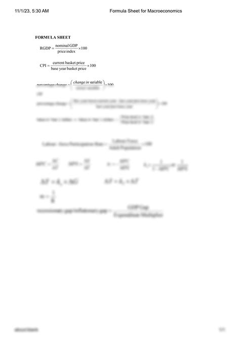 SOLUTION: Formula sheet for macroeconomics - Studypool