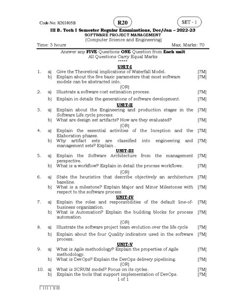 SPM Model Papers - Software Project Management (III B. Tech, R20) - Studocu