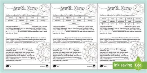 Earth Hour Differentiated Cloze ActivityAC9S2H01 - Twinkl