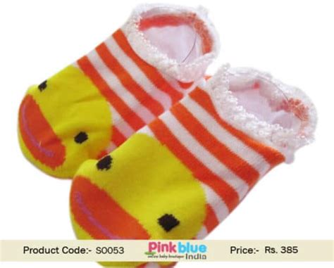 Elegant Yellow and Orange Ankle Length Non Slip Socks for Newborns