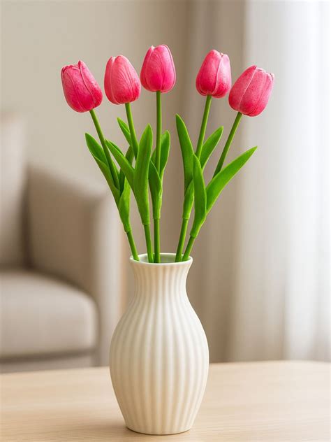 Artificial Pink Tulips (Pack of 5) Real Touch | ARTSY