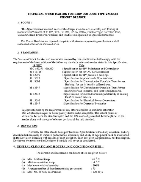 Technical Specification for 33KV VCB - Outdoor Vacuum Circuit Breaker ...