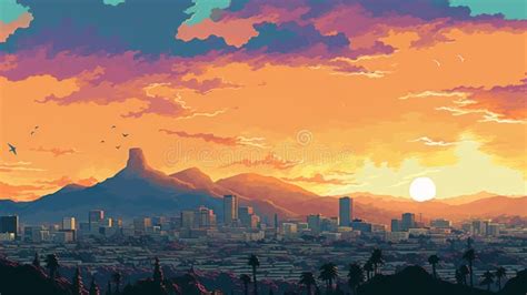 San Jose Sunset in 1770s: a Pixel Art Illustration Stock Illustration ...