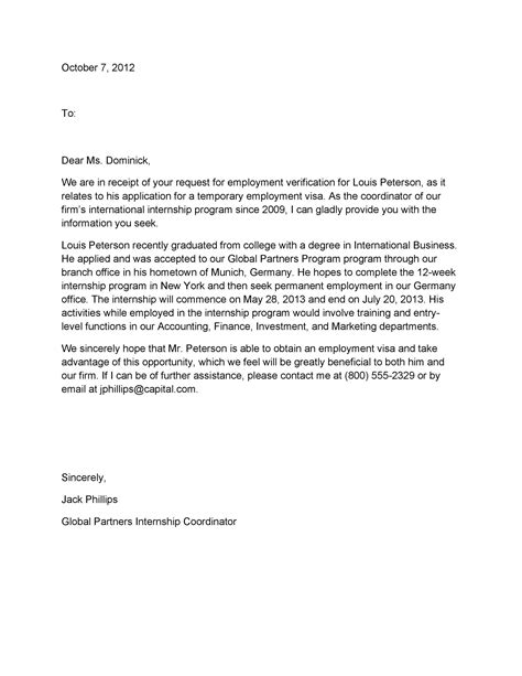 Sample Employment Letter For Visa