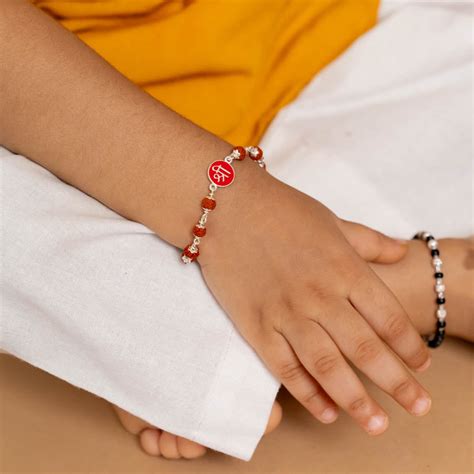 Rudraksha Silver Bracelet with Shree Single Line for Kids – Prinjal Jewels