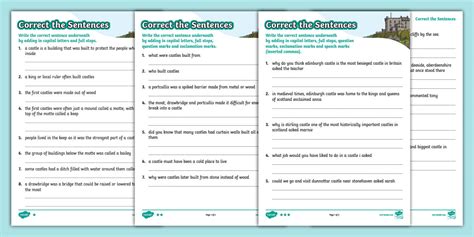 Correct the Sentences - Castles Activity Sheet - Twinkl