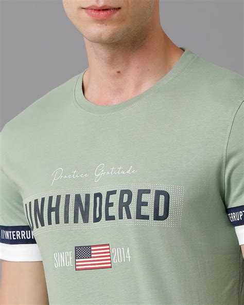 CP BRO Men's Cotton Printed Slim Fit Green T-Shirt | Brcn - 487 B