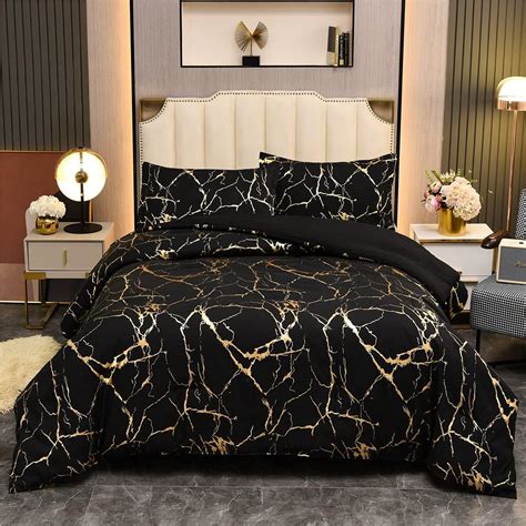 Buy Holawakaka Gold Metallic Marble Comforter Set California King Size ...