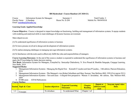 ISM Handout - IBS Hyderabad - Course Handout (AY 2020-21) Course ...
