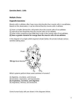 High School Biology Question Bank - Cell Process, Structure, & Function