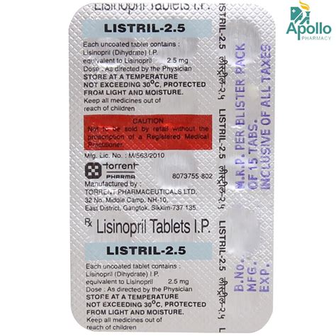 Listril-2.5 Tablet 15's Price, Uses, Side Effects, Composition - Apollo ...