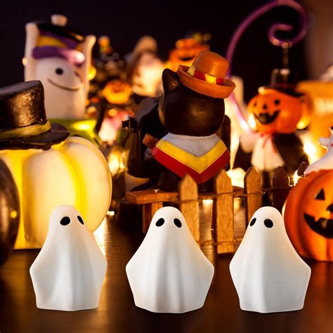 Amazon.com: Halloween Decor Ceramic Ghost Figurine: 4 pcs Cute White ...