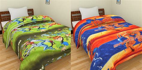 Buy SS Sales Ben 10 and Spider Man Cartoon Prints Reversible Single Bed ...