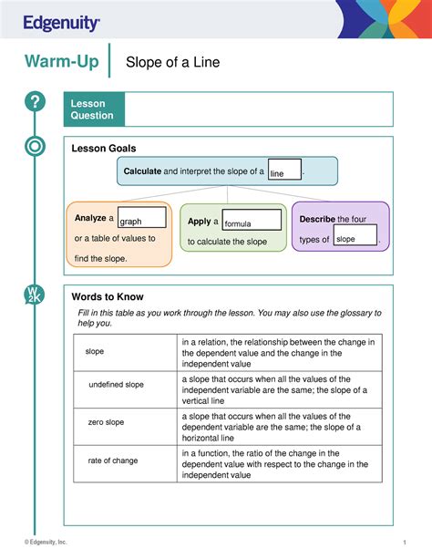 3109 03 02 Slopeofa Line GN SE - © Edgenuity, Inc. 1 Warm-Up Lesson ...