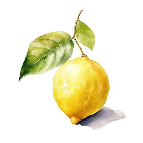 Premium Photo | A watercolor painting of a lemon with green leaves
