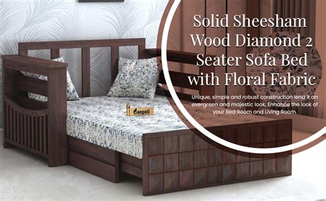 Ganpati Arts Solid Sheesham Wood Diamond 2 Seater Sofa Cum Bed with ...