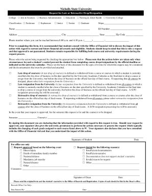 Fillable Online nicholls Request for Late or Retroactive Drop or ...