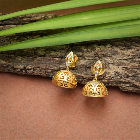 CZ Traditional Gold Plated White Jhumka Earrings – VOYLLA