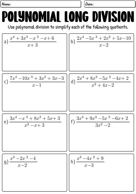 Long Division With Polynomials Worksheet