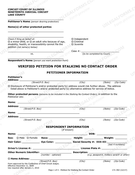 Illinois Verified Petition for Stalking No Contact Order | US Legal Forms